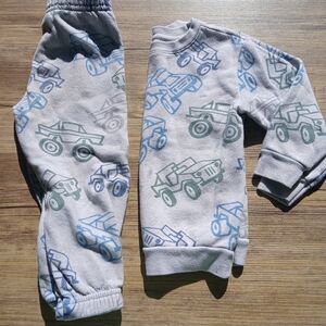 Gray Kids' Sweatshirt and Pants Set with Blue and Green Trucks